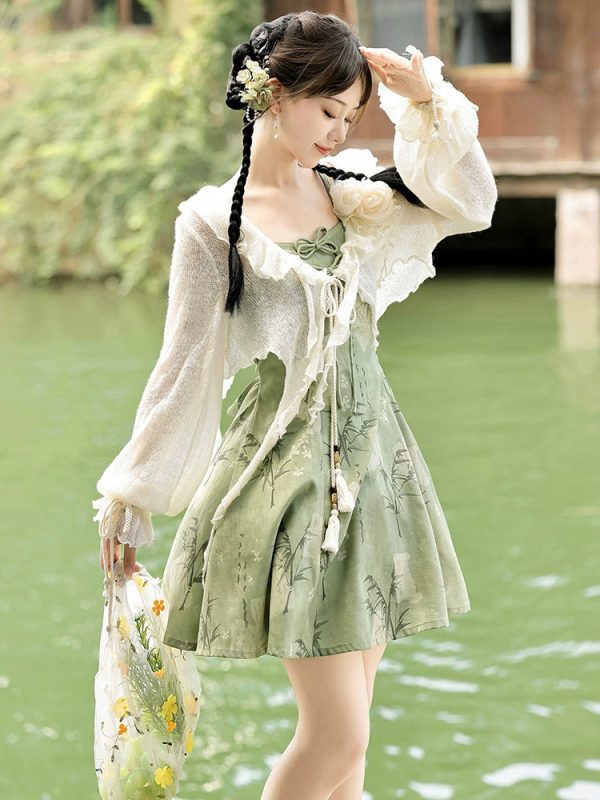 【Whisper of Bamboo】 Sweet Hanfu-Inspired Dress – Modern Chinese Style with Camisole Design - Image 2