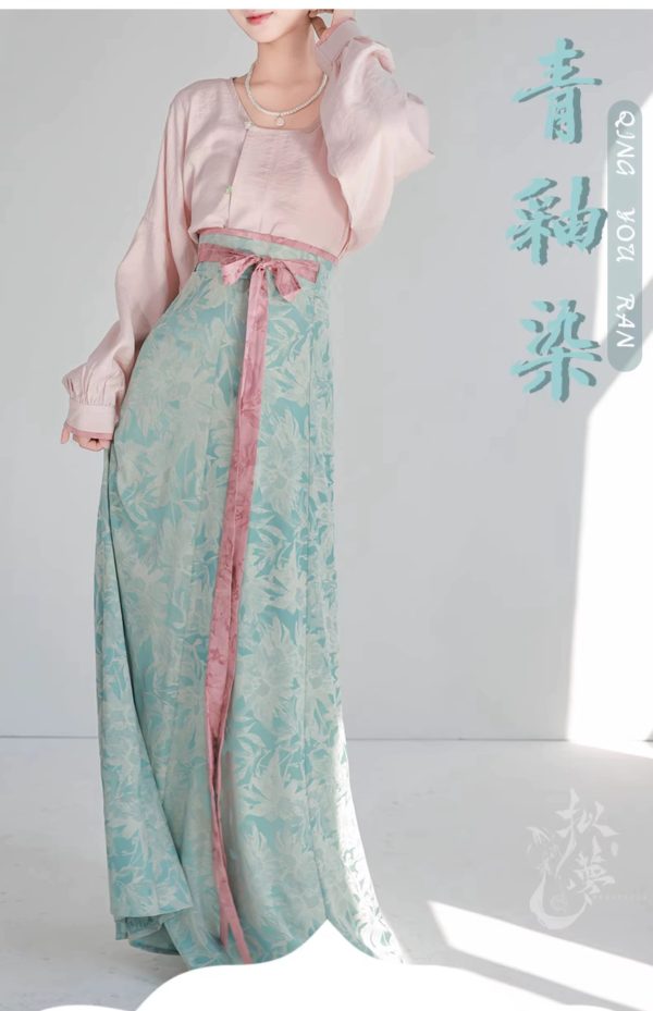 [Seventy-two soot] Green glaze dyed short-sleeved version, Tang Beizi Hanfu broken skirt, spring and summer women's daily commute - Image 6