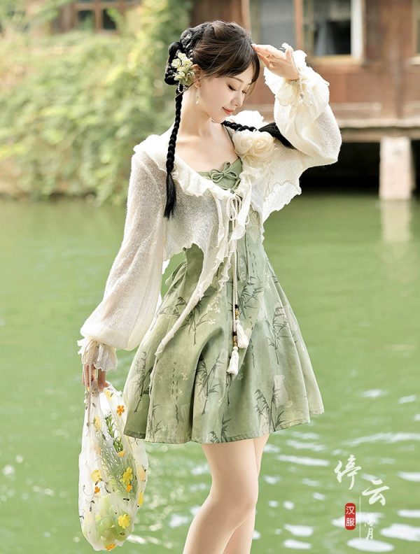【Whisper of Bamboo】 Sweet Hanfu-Inspired Dress – Modern Chinese Style with Camisole Design - Image 8