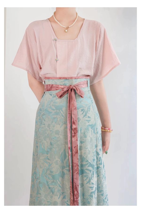 [Seventy-two soot] Green glaze dyed short-sleeved version, Tang Beizi Hanfu broken skirt, spring and summer women's daily commute - Image 9