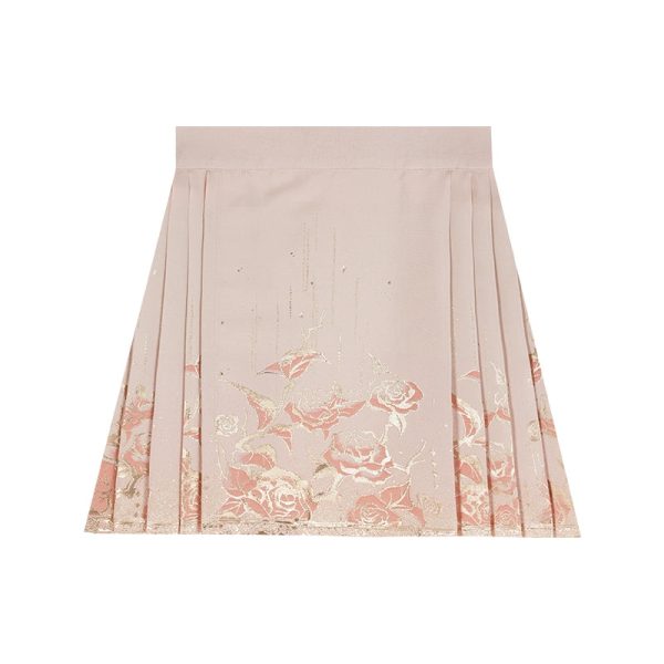 [Gilt Rose] Pink Ming Weaving Gold Half-length Short Horse Dress Summer - Image 6