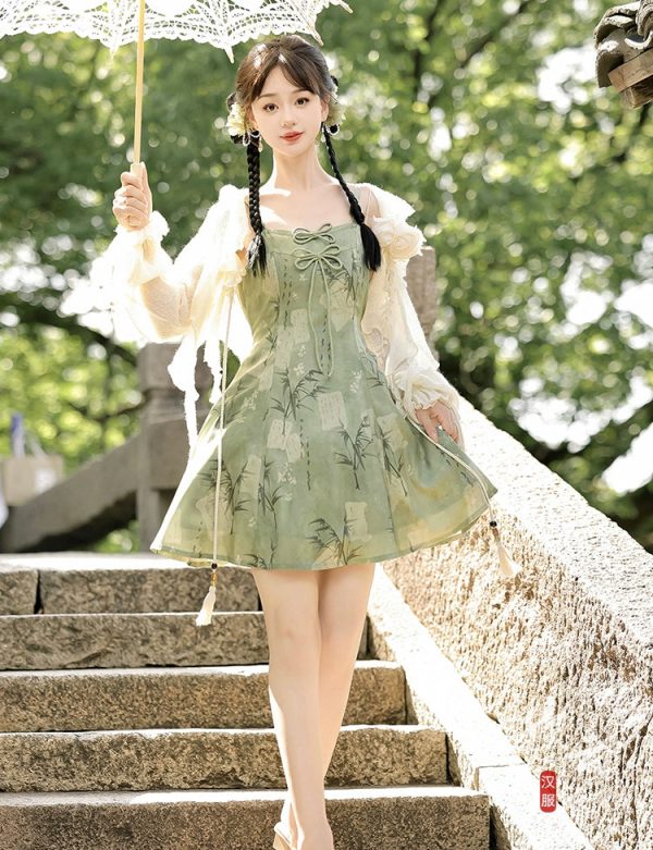 【Whisper of Bamboo】 Sweet Hanfu-Inspired Dress – Modern Chinese Style with Camisole Design - Image 10