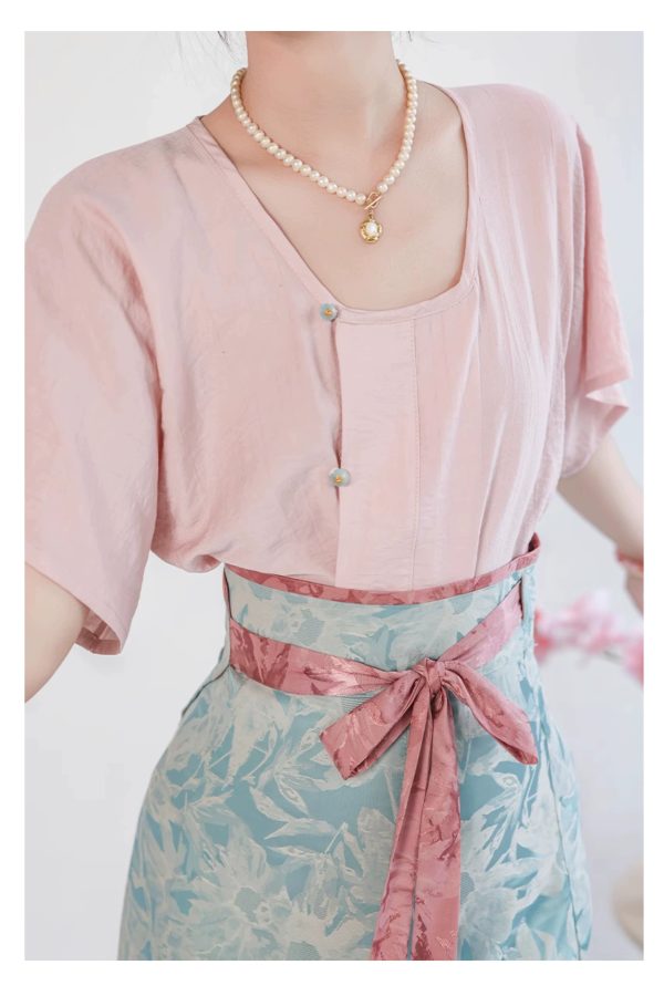 [Seventy-two soot] Green glaze dyed short-sleeved version, Tang Beizi Hanfu broken skirt, spring and summer women's daily commute - Image 15