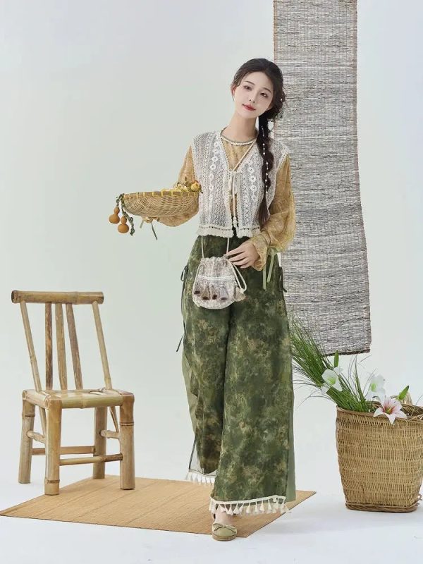 Sunny Brocade – Hanfu-Inspired Vest & Song Pants Set for Women - Image 5