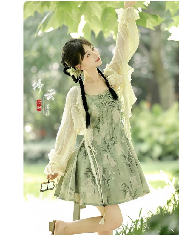 【Whisper of Bamboo】 Sweet Hanfu-Inspired Dress – Modern Chinese Style with Camisole Design - Image 15