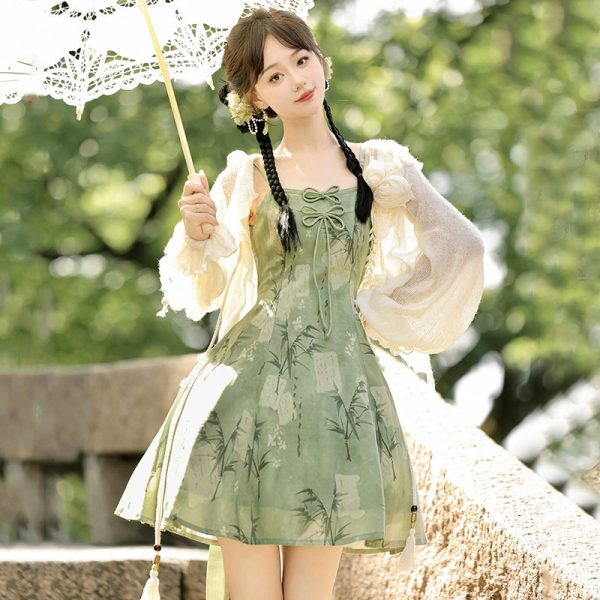 【Whisper of Bamboo】 Sweet Hanfu-Inspired Dress – Modern Chinese Style with Camisole Design - Image 26