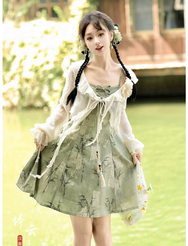 【Whisper of Bamboo】 Sweet Hanfu-Inspired Dress – Modern Chinese Style with Camisole Design - Image 7