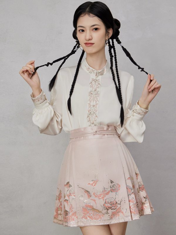 [Gilt Rose] Pink Ming Weaving Gold Half-length Short Horse Dress Summer