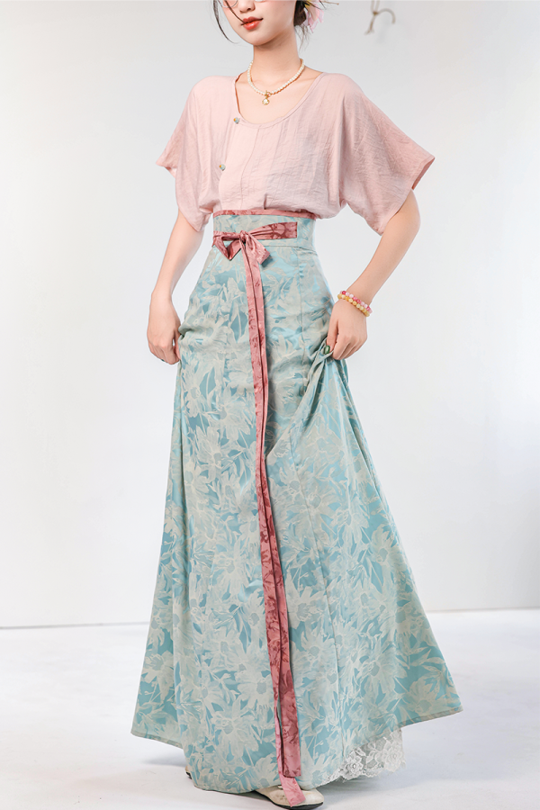 [Seventy-two soot] Green glaze dyed short-sleeved version, Tang Beizi Hanfu broken skirt, spring and summer women's daily commute