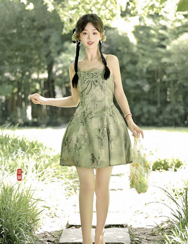 【Whisper of Bamboo】 Sweet Hanfu-Inspired Dress – Modern Chinese Style with Camisole Design - Image 14