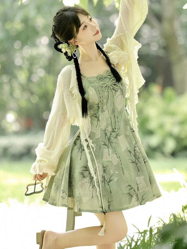 【Whisper of Bamboo】 Sweet Hanfu-Inspired Dress – Modern Chinese Style with Camisole Design - Image 4