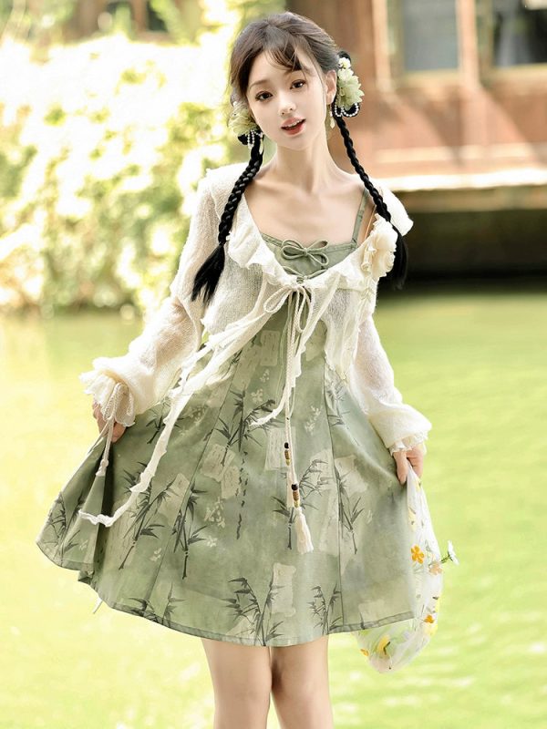 【Whisper of Bamboo】 Sweet Hanfu-Inspired Dress – Modern Chinese Style with Camisole Design - Image 3