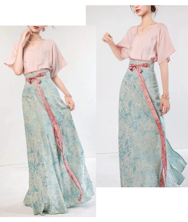 [Seventy-two soot] Green glaze dyed short-sleeved version, Tang Beizi Hanfu broken skirt, spring and summer women's daily commute - Image 7