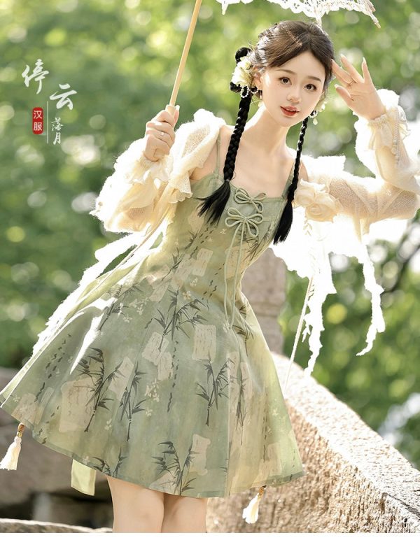 【Whisper of Bamboo】 Sweet Hanfu-Inspired Dress – Modern Chinese Style with Camisole Design - Image 12