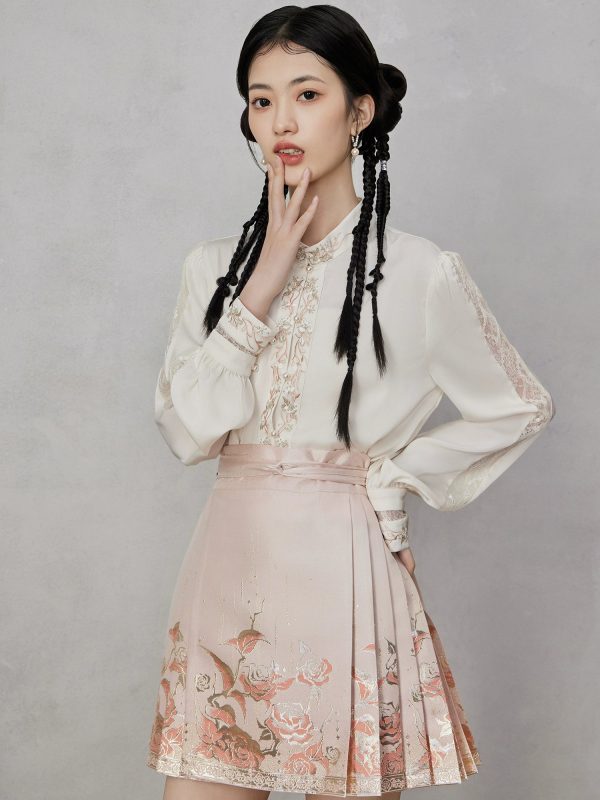 [Gilt Rose] Pink Ming Weaving Gold Half-length Short Horse Dress Summer - Image 3