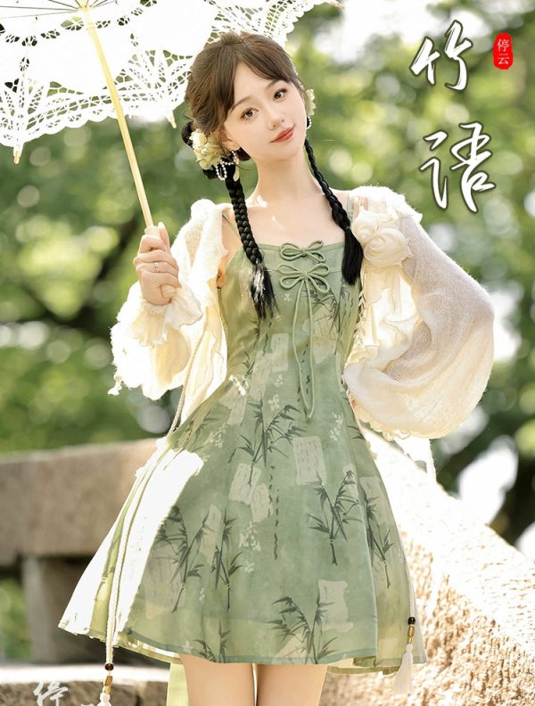 【Whisper of Bamboo】 Sweet Hanfu-Inspired Dress – Modern Chinese Style with Camisole Design - Image 6