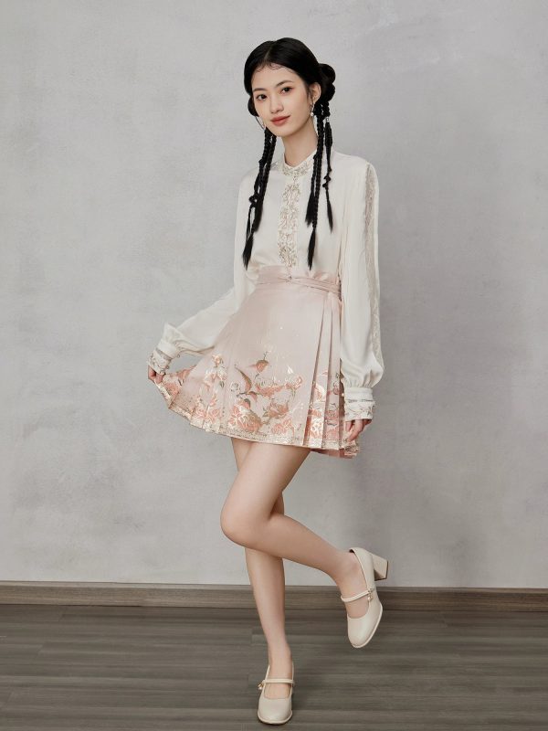 [Gilt Rose] Pink Ming Weaving Gold Half-length Short Horse Dress Summer - Image 5