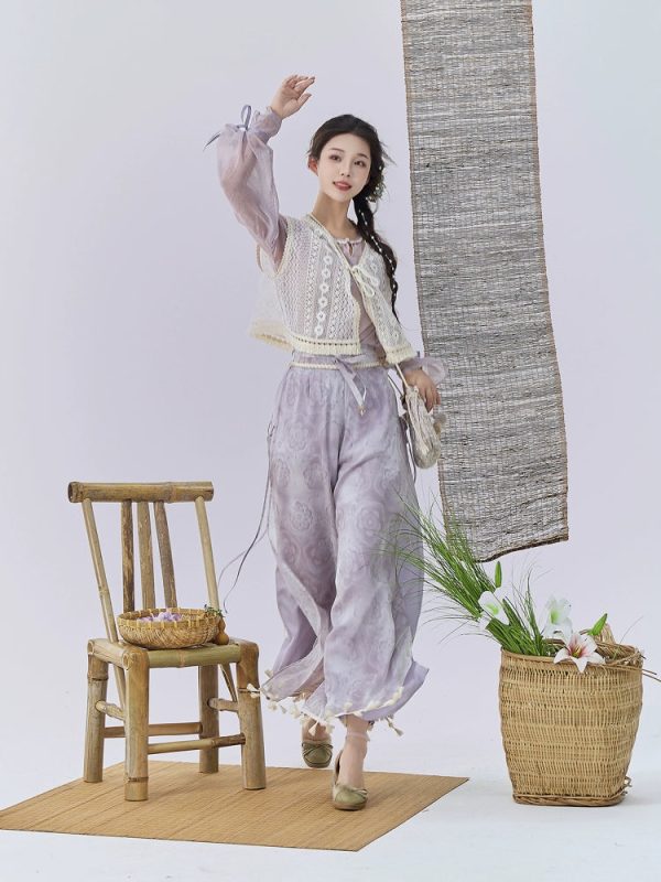 Sunny Brocade – Hanfu-Inspired Vest & Song Pants Set for Women - Image 3