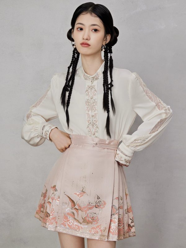 [Gilt Rose] Pink Ming Weaving Gold Half-length Short Horse Dress Summer - Image 2
