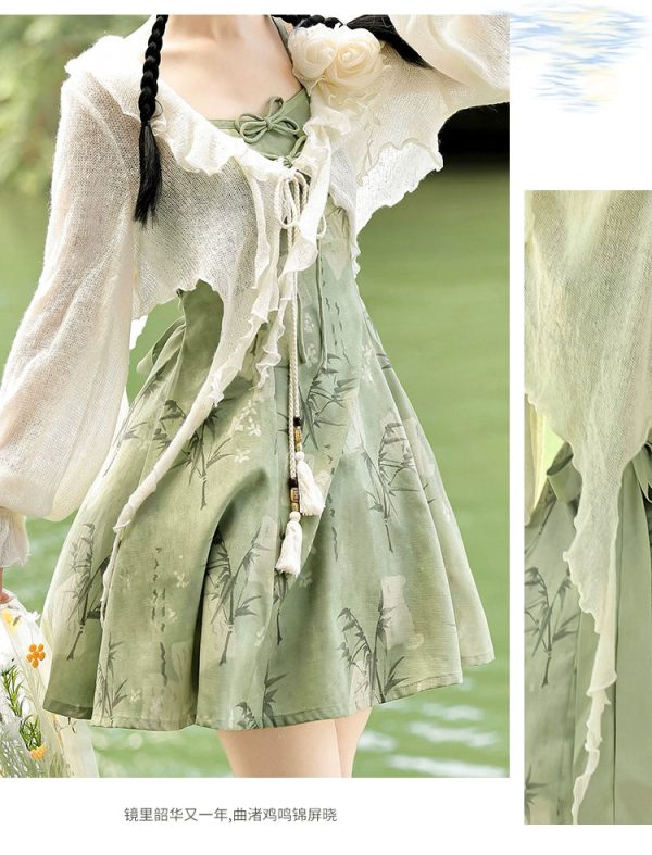 【Whisper of Bamboo】 Sweet Hanfu-Inspired Dress – Modern Chinese Style with Camisole Design - Image 11