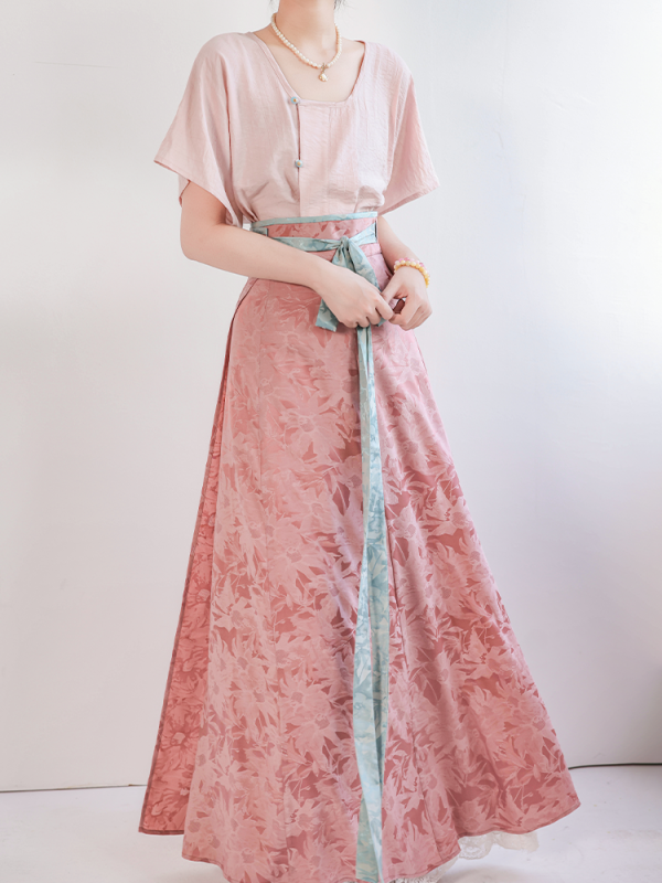 [Seventy-two soot] Green glaze dyed short-sleeved version, Tang Beizi Hanfu broken skirt, spring and summer women's daily commute - Image 4