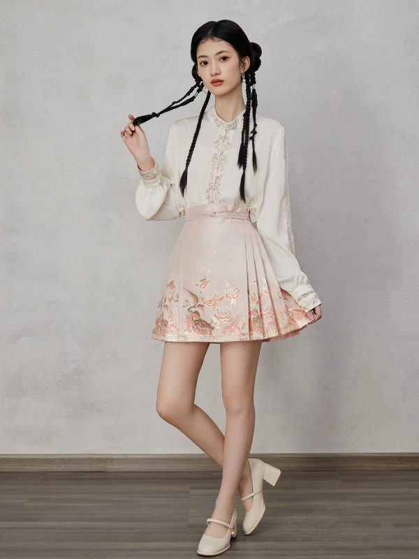 [Gilt Rose] Pink Ming Weaving Gold Half-length Short Horse Dress Summer - Image 4