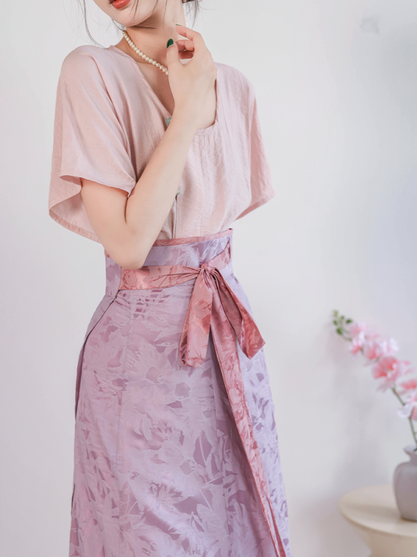 [Seventy-two soot] Green glaze dyed short-sleeved version, Tang Beizi Hanfu broken skirt, spring and summer women's daily commute - Image 3