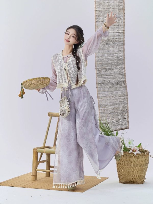 Sunny Brocade – Hanfu-Inspired Vest & Song Pants Set for Women