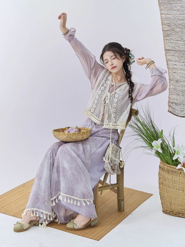 Sunny Brocade – Hanfu-Inspired Vest & Song Pants Set for Women - Image 2