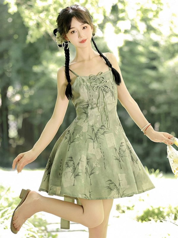 【Whisper of Bamboo】 Sweet Hanfu-Inspired Dress – Modern Chinese Style with Camisole Design - Image 5