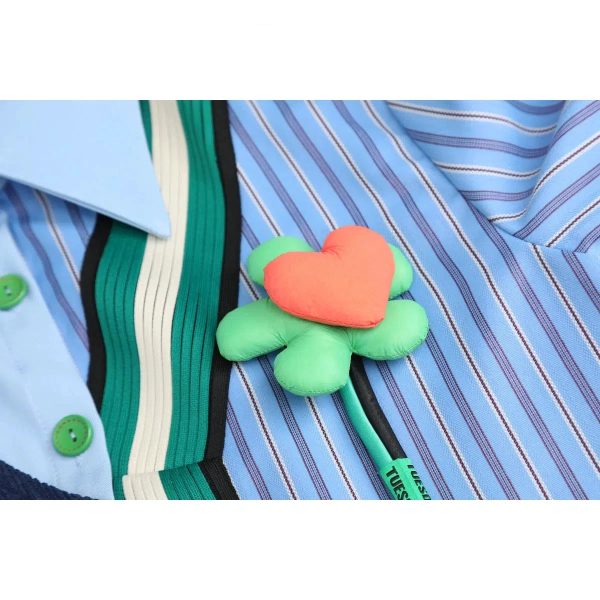 Patchwork Pinstripe Button-Up Shirt - Image 3