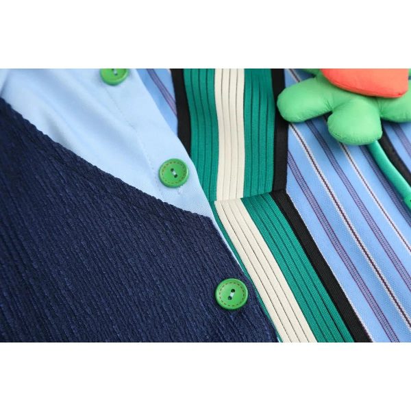 Patchwork Pinstripe Button-Up Shirt - Image 4